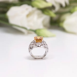 Bague en or blanc 18 carats, citrine et diamants, pour femme, collection La Joaillerie.