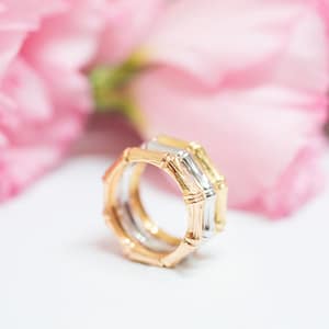 Bague Bambou en or jaune 18 carats, pour femme, collection la Joaillerie.