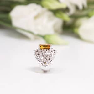 Bague en or blanc 18 carats, citrine et diamants, pour femme, collection La Joaillerie.