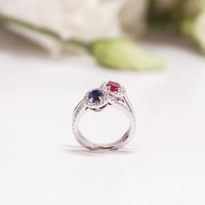 Bague 2022 Or blanc 18 carats rubis et diamants, bague de fiançailles sur mesure